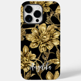 Floral Black and Gold Personalised Name Case-Mate iPhone 14 Pro Max Case