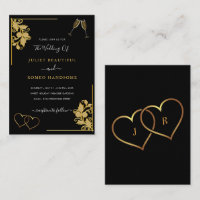 Floral Black and Gold Wedding Invitation Example