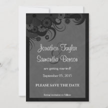 Floral Black and Grey Save The Date Announcements