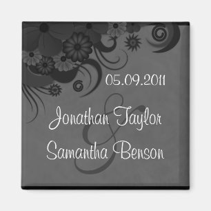Floral Black and Grey Save The Date Fridge Magnets