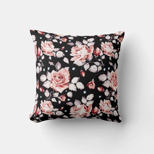 Floral Black and Pink Cushion (Front)