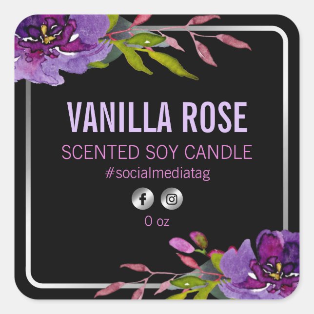 Floral Black And Purple Product Labels (Front)