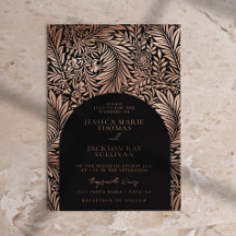 Floral Black and Rose Gold Wedding Foil Invitation