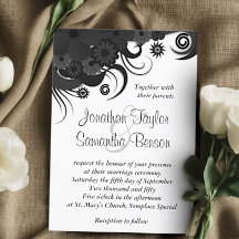 Floral Black and White 5" x 7" Wedding Invitations