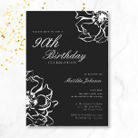Floral Black and White 90th Birthday Invitation<br><div class="desc">Floral Black and White 90th Birthday Invitation. Our invitation design features a stunning black and white floral motif, blending simplicity with sophistication. The delicate floral motifs beautifully contrast against the crisp background, creating a look that is both simple and strikingly elegant. Join us for an unforgettable evening where every detail...</div>