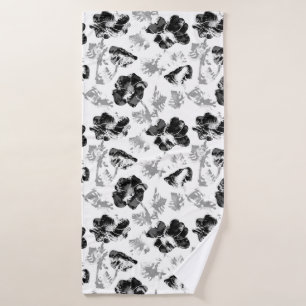 Floral, black and white bath towel