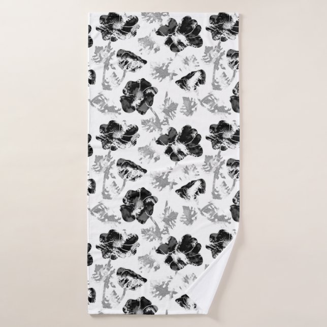 Floral, black and white bath towel (Bath Towel)