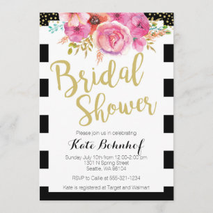Floral Black and White Bridal Shower Invitation