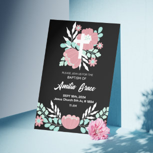 Floral Black and White Elegant baptism Invitation 