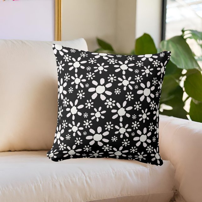 Floral Black and White Elegant Stylish Cushion (Creator Uploaded)