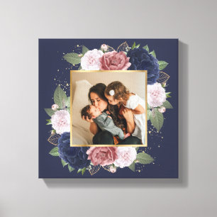 Floral Black and White Family Photo On Canvas Print