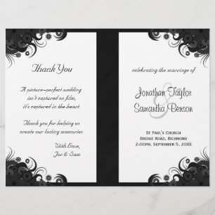 Floral Black and White Goth Folded Wedding Program