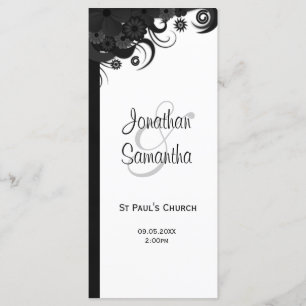 Floral Black and White Goth Wedding Programs Programme