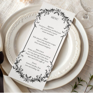 Floral Black and White Line Art Wedding Menu