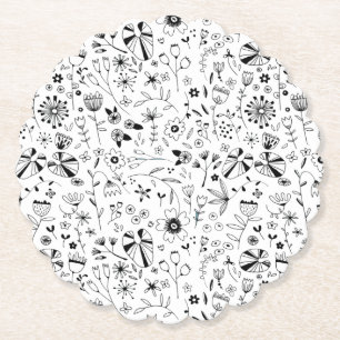 Floral Black and White Paper Coaster
