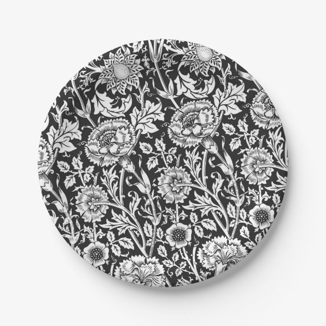 Floral Black and White Paper Plates (Front)