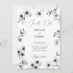 Floral Black and white Save The Date Card