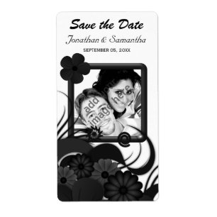 Floral Black and White Save The Date Wine Labels