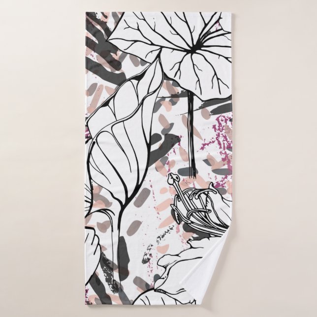 Floral Black and White Seamless Pattern. Modern Ar Bath Towel (Bath Towel)