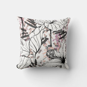 Floral Black and White Seamless Pattern. Modern Ar Cushion