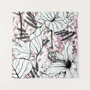 Floral Black and White Seamless Pattern. Modern Ar Tapestry