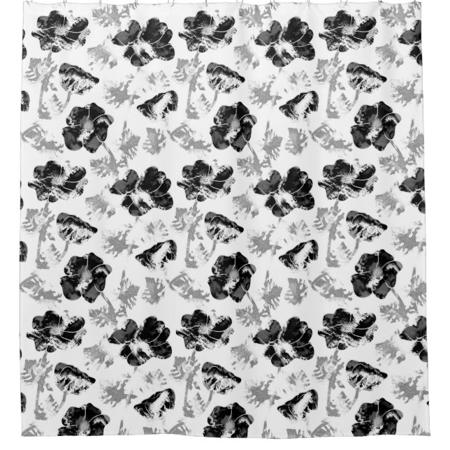 Floral, black and white shower curtain (Front)