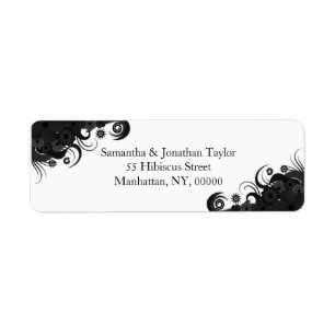 Floral Black and White Small Return Address Labels