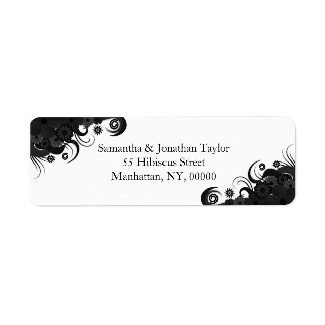 Floral Black and White Small Return Address Labels (Front)