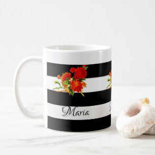 Floral Black and White Stripe Mug
