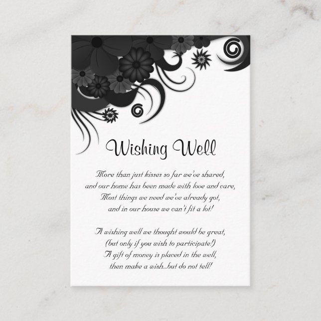 Floral Black and White Wedding Wishing Well Enclosure Card (Front)