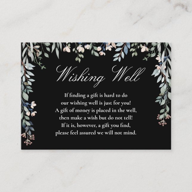 Floral Black And White Wishing Well Wedding Enclosure Card (Front)