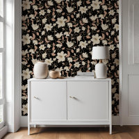 Floral Black Beige Lily Botanical Pattern  