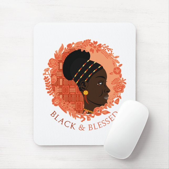 Floral Black & Blessed Mouse Mat (With Mouse)