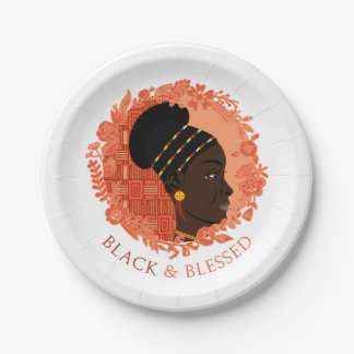 Floral Black & Blessed Paper Plate