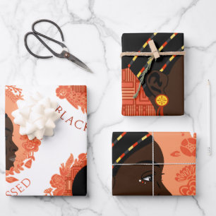 Floral Black & Blessed Wrapping Paper Sheet