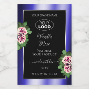Floral Black Blue Product Labels Pink Roses Logo