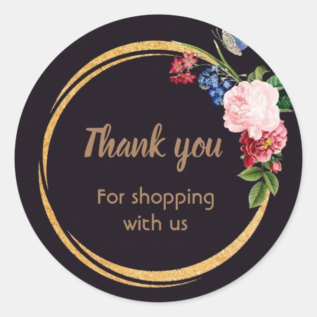 Floral black business stickers  (Front)