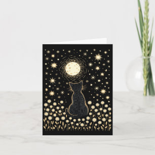 Floral Black Cat And Moon Halloween Cottagecore Card