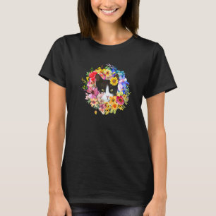 Floral Black Cat And Spring Flowers Farm Kitty Gar T-Shirt