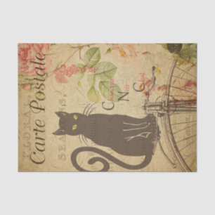 Floral Black Cat Decoupage Vintage Tissue Paper