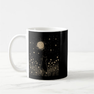 Floral Black Cat Moon Halloween Cottagecore Coffee Mug