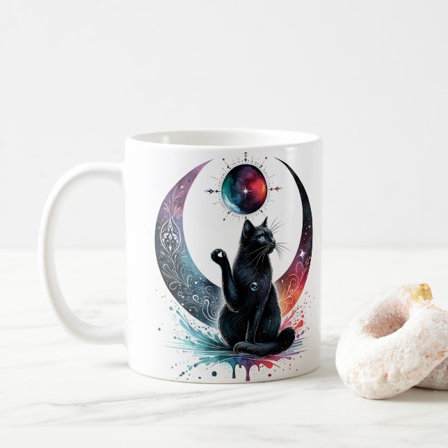 Floral Black Cat Mug (With Donut)