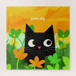 Floral Black Cat Puzzle for Cat Lovers