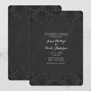 Floral Black Chalkboard & Lace Country Wedding Invitation