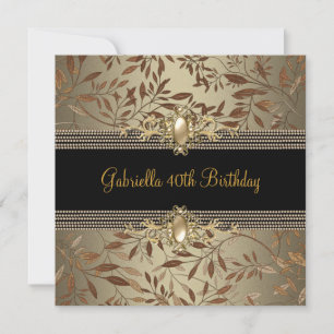 Floral Black Coffee Pearl chain 40th Birthday Invitation
