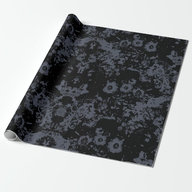 Floral Black Damask Wrapping Paper (Unrolled)