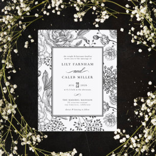 Floral Black Elegant Wedding Invitation