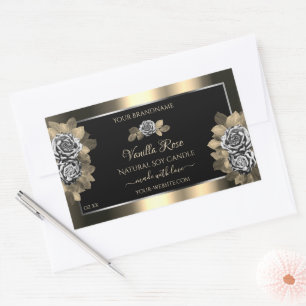Floral Black Gold and Silver Product Labels Roses