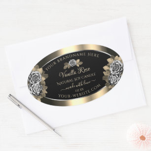 Floral Black Gold and Silver Product Labels Roses