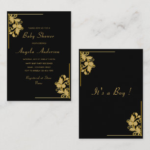 Floral Black Gold Baby Boy Shower Invitation